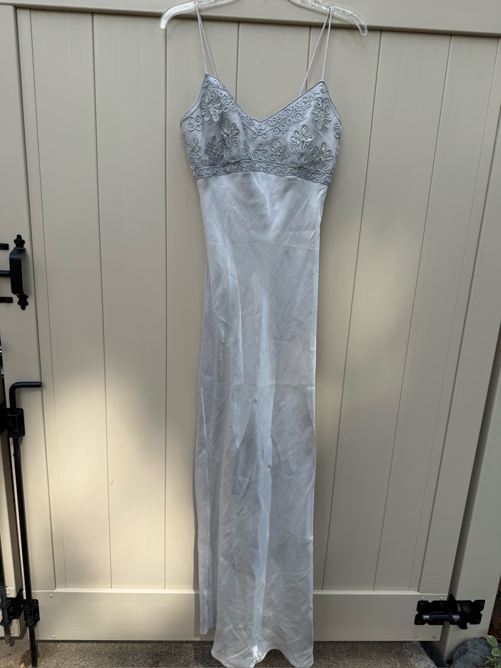 Rhapsody Vintage silver Maxi formal beaded Gown Dress SZ 14